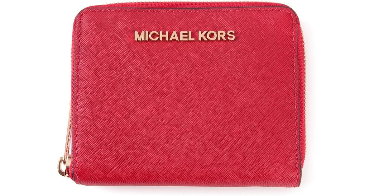 Michael Kors Red Leather Jet Set Zip Around Continental Wallet Michael Kors