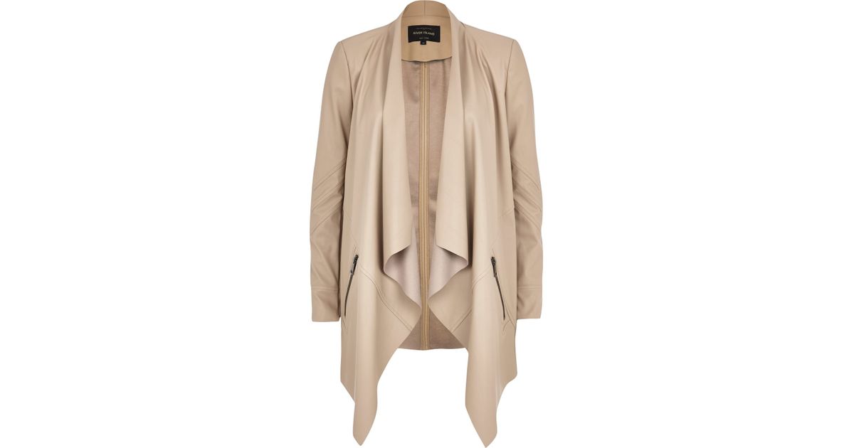 River Island Brown Beige Leatherlook Waterfall Jacket