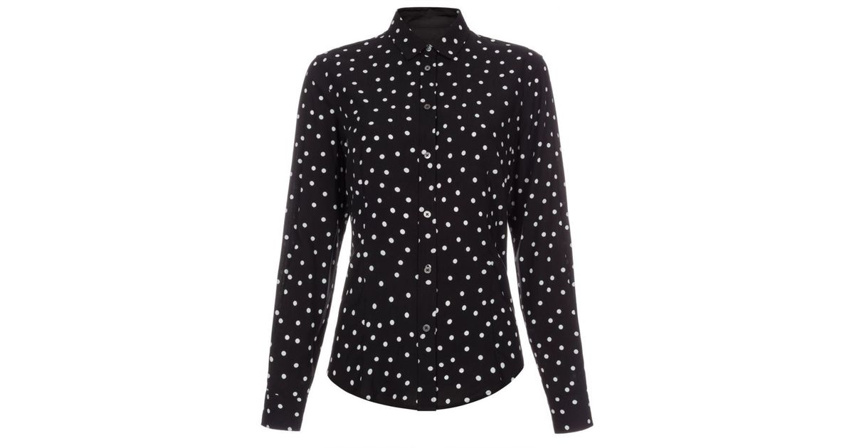 women's white blouse with black polka dots