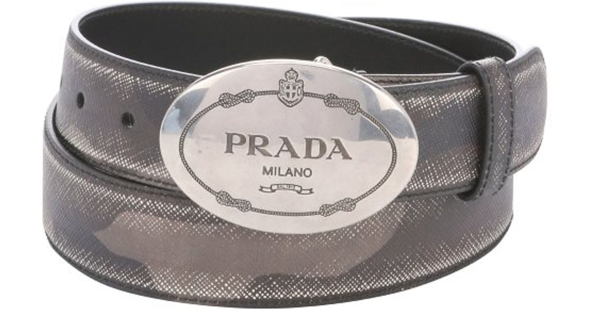 Prada Camo Print Saffiano Leather Pin Close Belt in Green for Men ...  