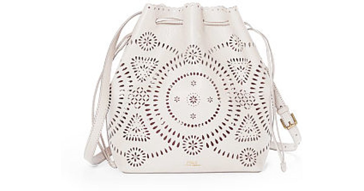 Polo Ralph Lauren Laser-cut Leather Bucket Bag in Bone (White) | Lyst