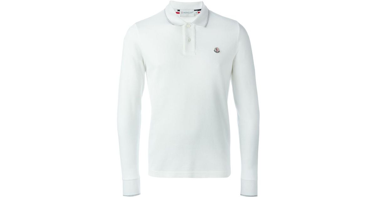 Moncler Long Sleeve Polo Shirt in White 