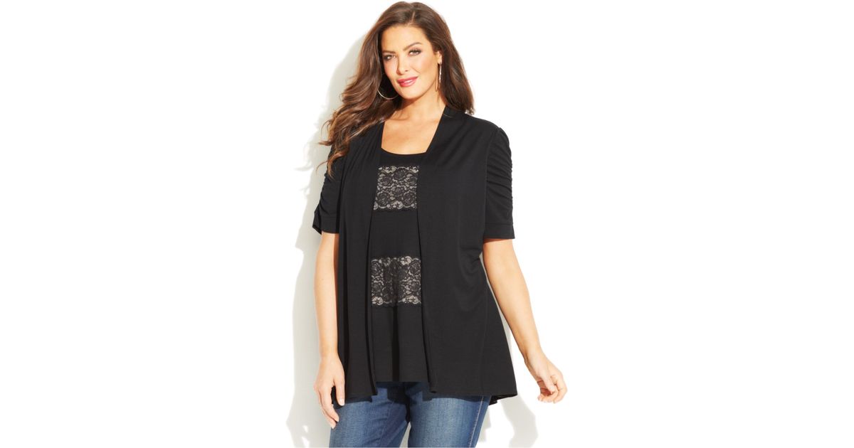 INC International Concepts Plus Size Layered-Look Lace-Trim Top in Black |  Lyst
