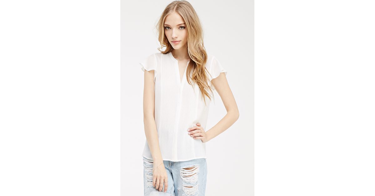 forever 21 pintuck pleated chiffon blouse in white lyst forever 21 pintuck pleated chiffon blouse in white lyst