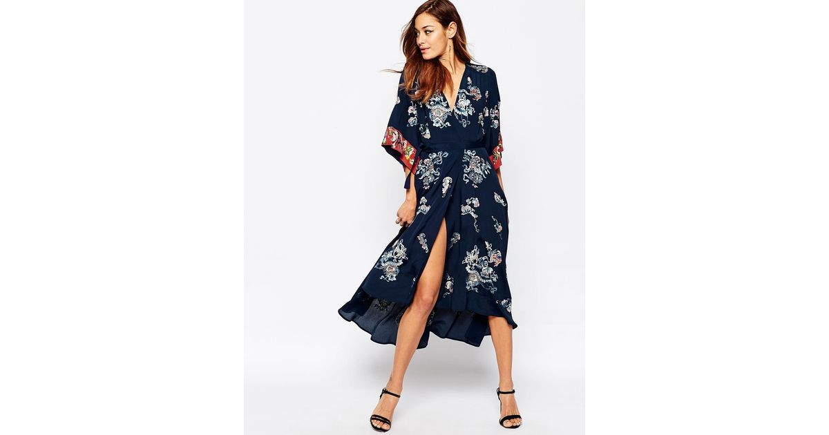 kimono wrap midi dress