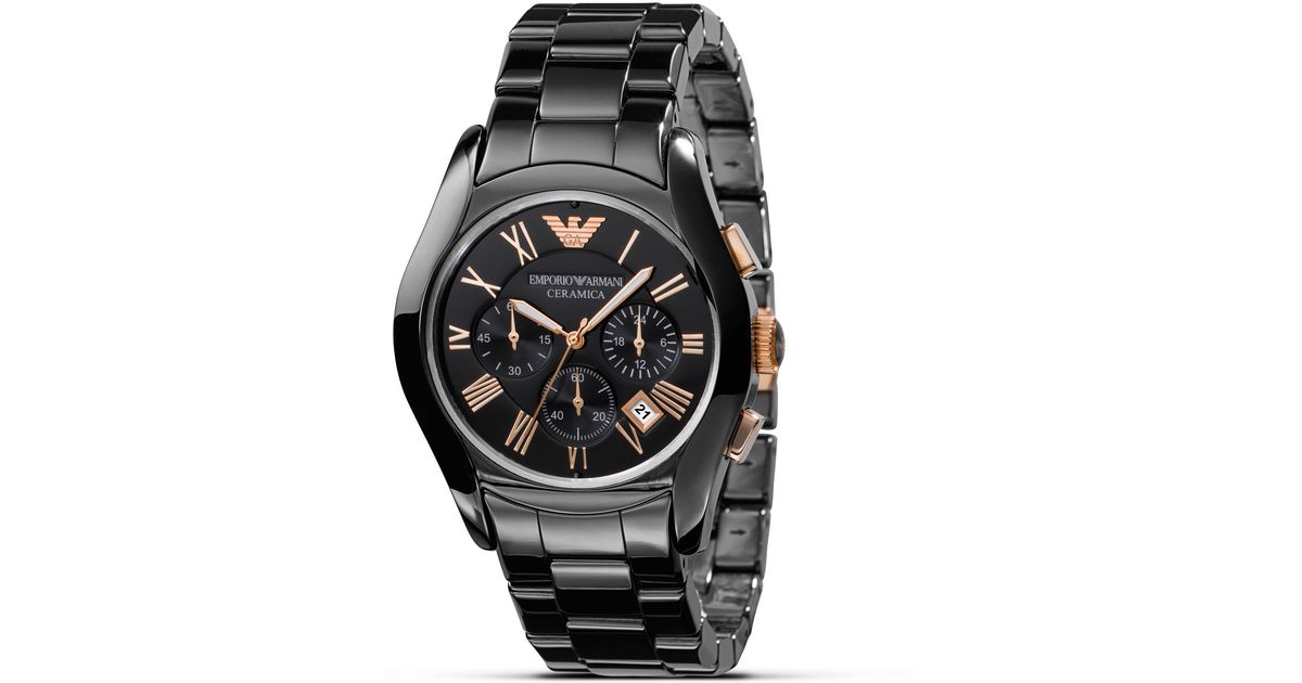 black and rose gold armani watch