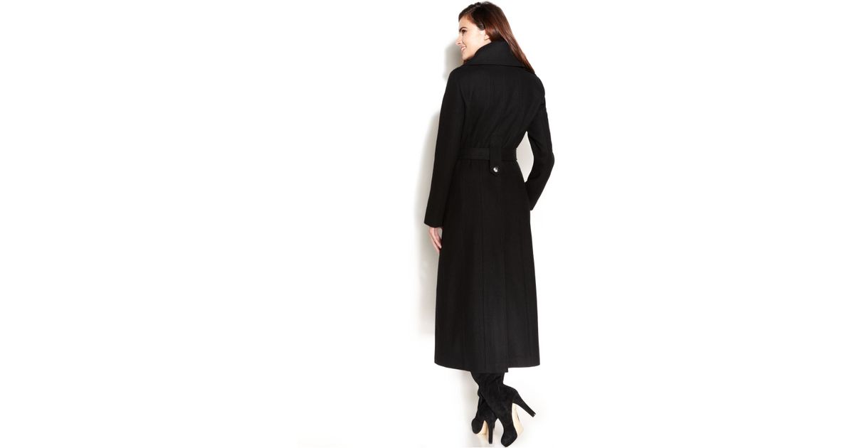 Calvin Klein Wool Blend Double Breasted Belted Maxi Coat In Black