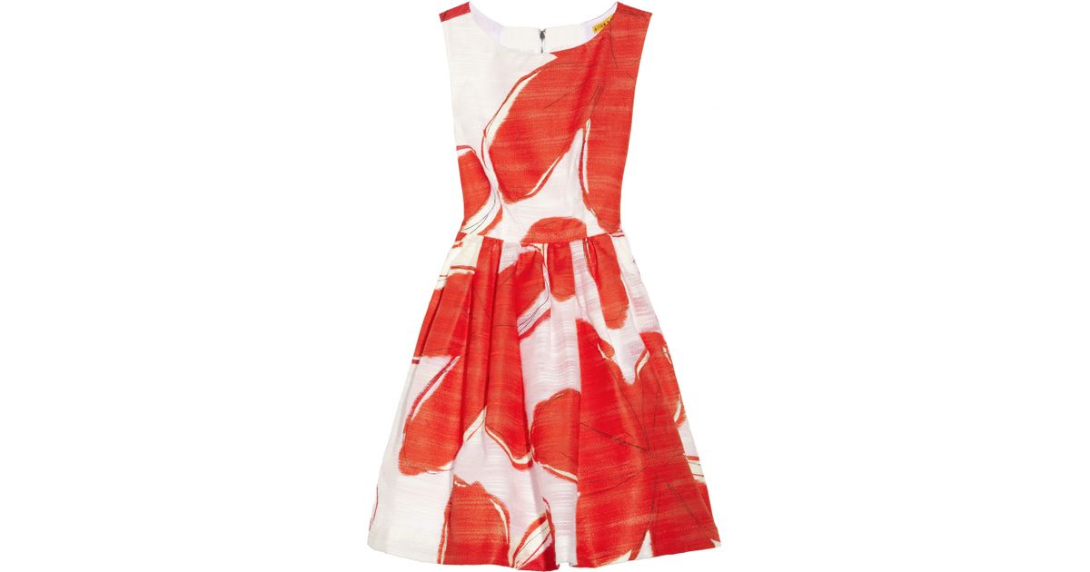 Alice + Olivia Printed Jacquard Dress in Red (White) - Lyst