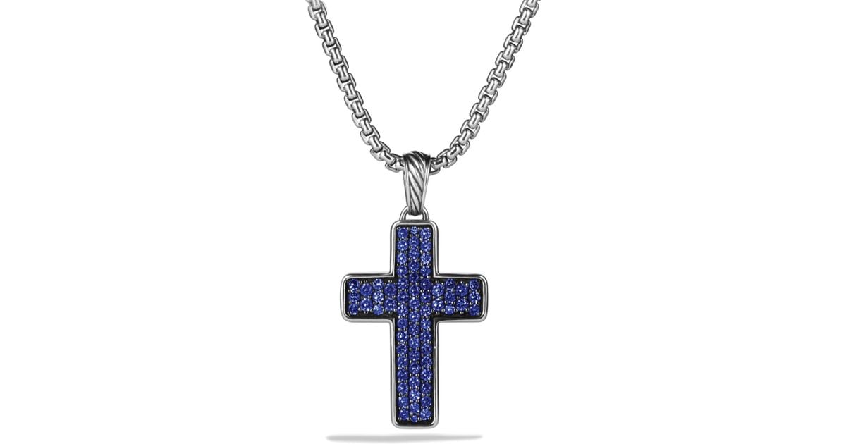 David Yurman Chevron Cross with Blue Sapphires On Chain in Metallic for