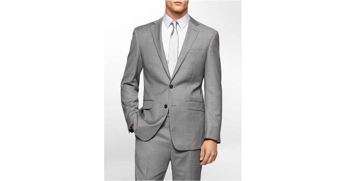 Calvin Klein Body Slim Fit Grey Sharkskin Suit Jacket in Gray for Men | Lyst