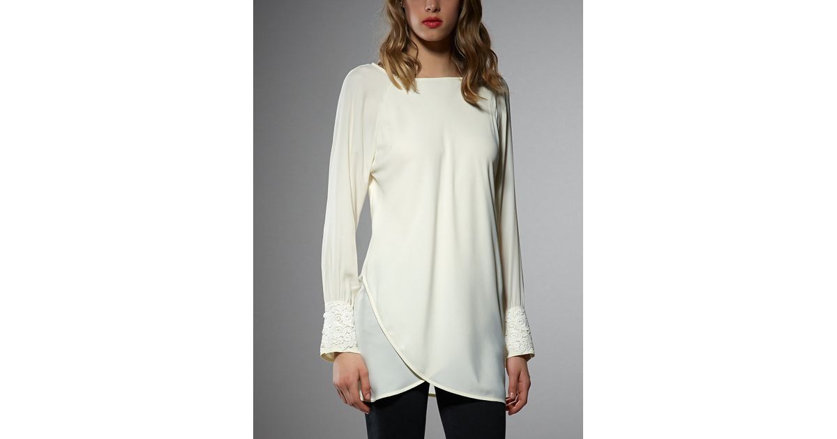 for scarves silk hair long Long Tunic pepe Top Lyst  Sleeve Silk Patrizia in  White