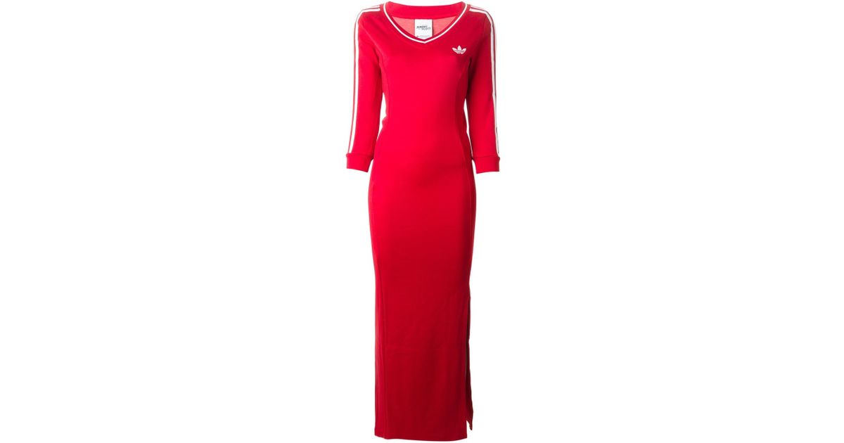 adidas Long Line Jersey Dress in Red | Lyst