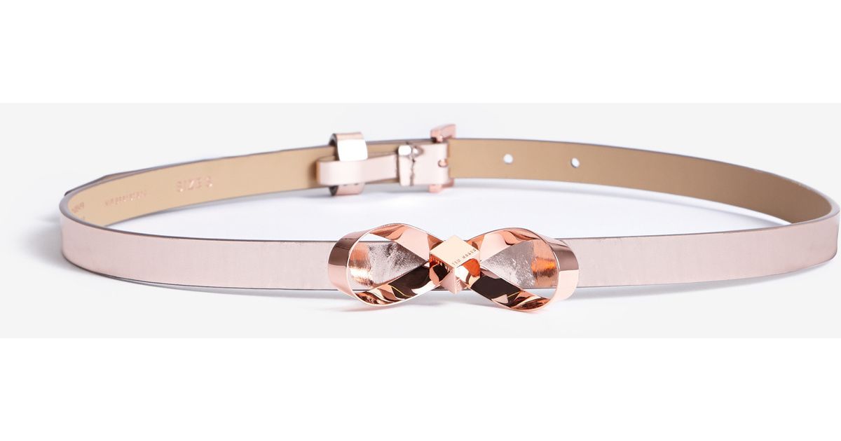 Ted Baker Leather Skinny Bow Belt in Rose Gold (Pink) - Lyst