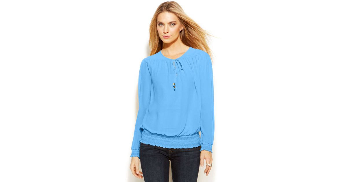 Michael Kors Michael FrontTie Blouson Top in Blue Lyst