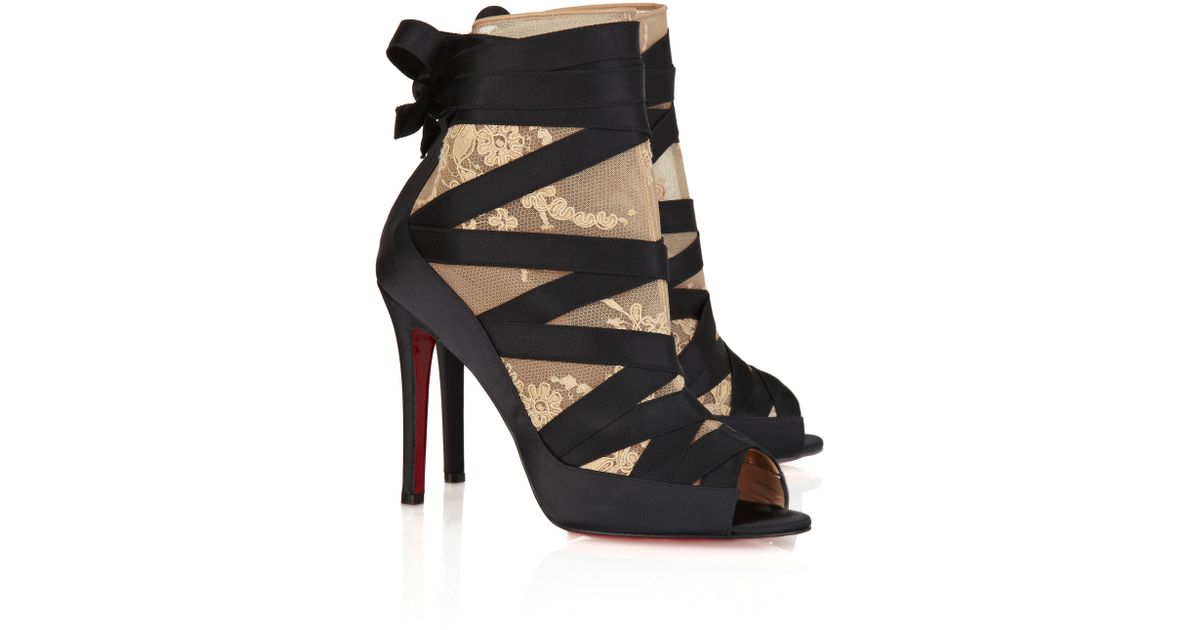 Christian louboutin Petite Fee 100mm Boots in Black (cream) | Lyst