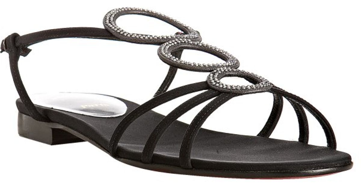 Christian louboutin Black Crepe Aplarona Flat Sandals in Black | Lyst