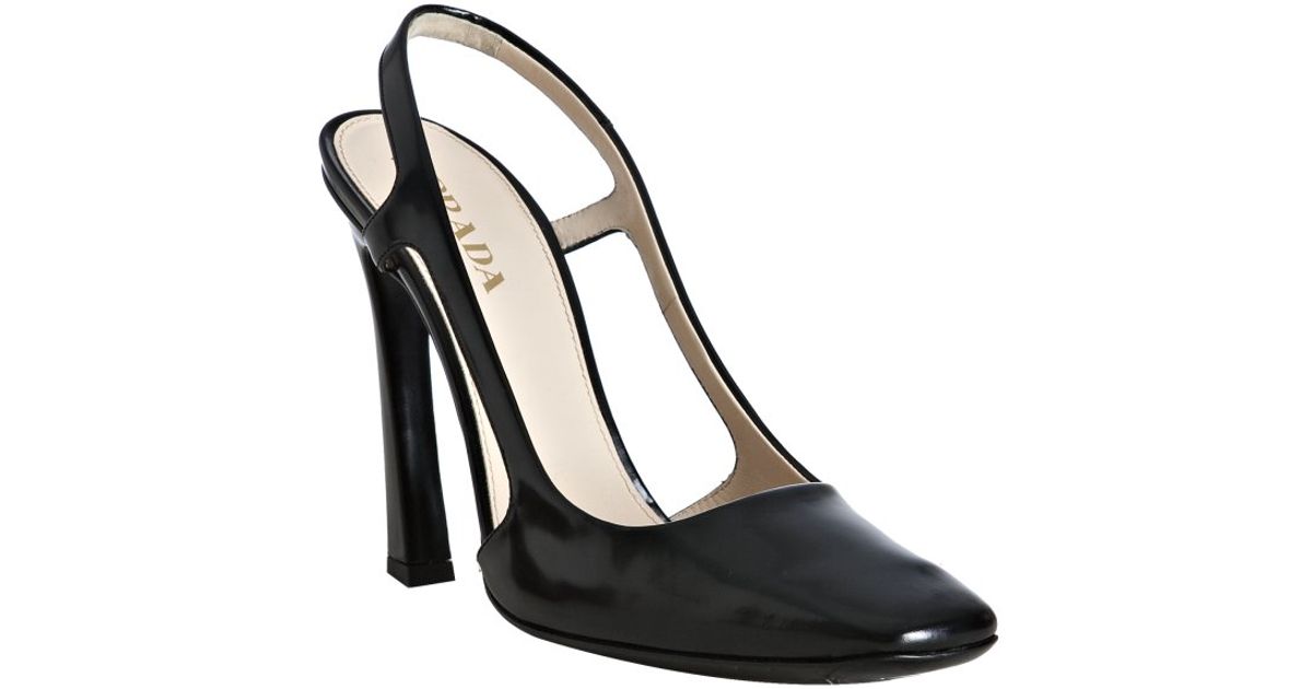 Lyst - Prada Black Leather Square Toe Slingback Heels in Black