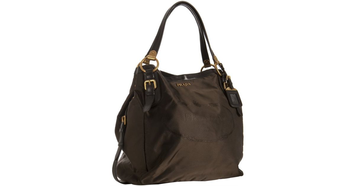 Prada Ebony Brown Nylon and Lambskin Logo Shoulder Bag in Brown ...  
