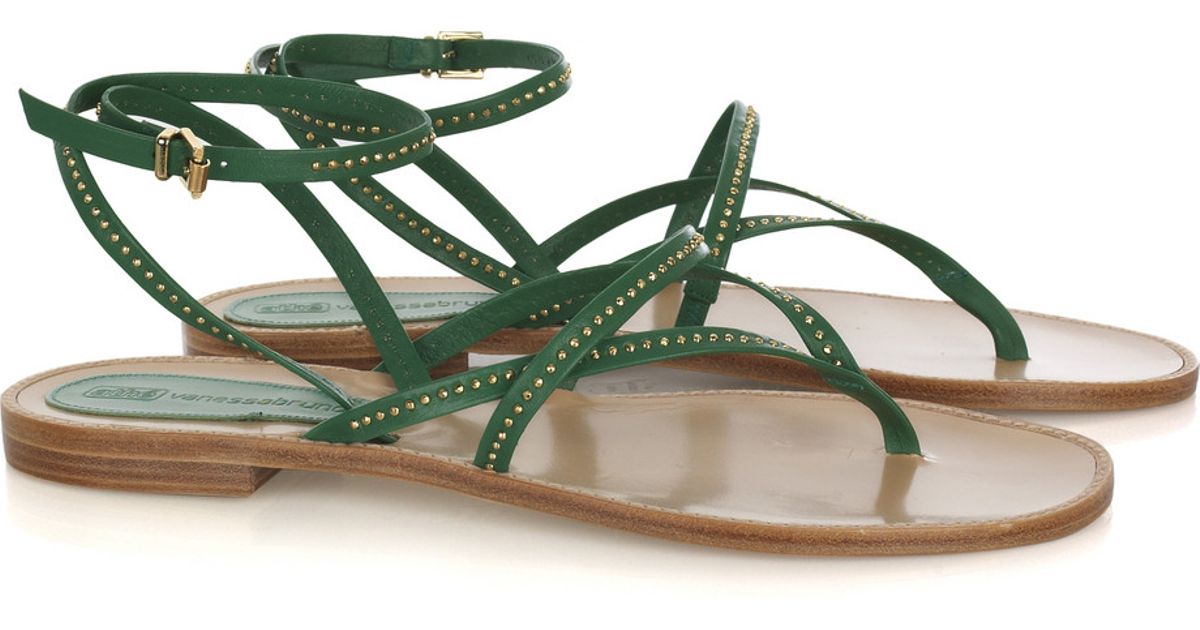 green flat sandals