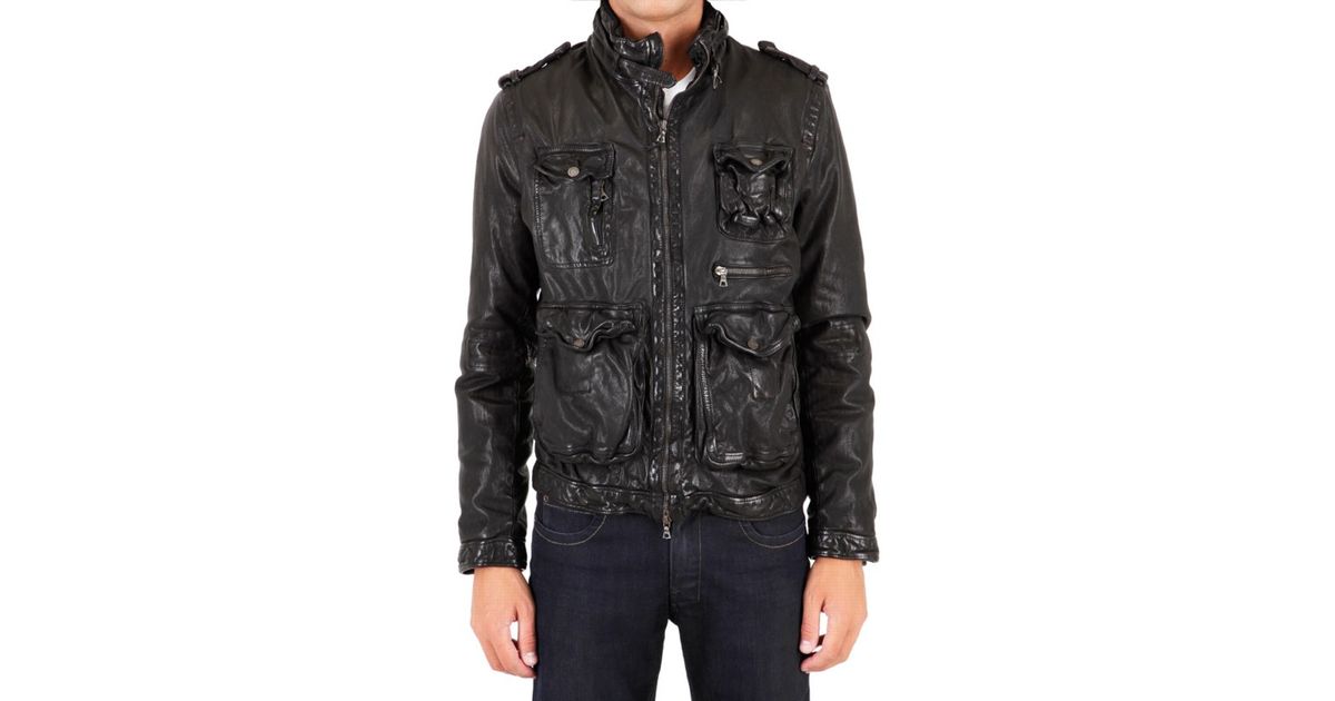 Neil Barrett Washed Buffalo Leather Jacket in Black for Men | Lyst