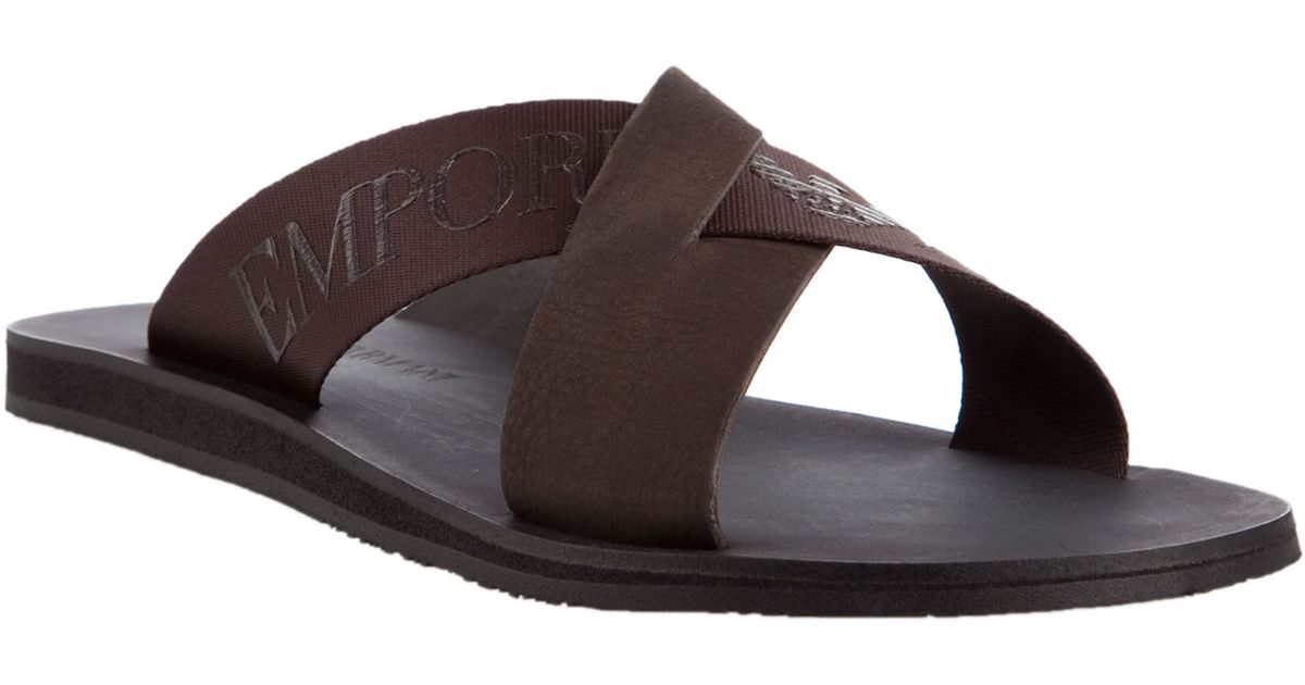 Emporio Armani Leather and Nylon Sandals in Brown for Men - Lyst