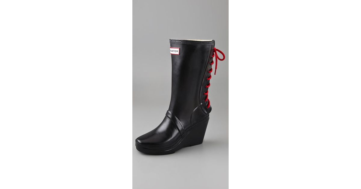 HUNTER Verbier Wedge Boots with Lace Up 