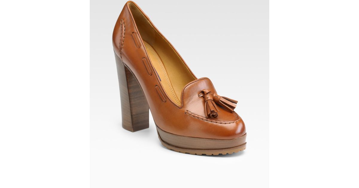 Ralph Lauren Collection Gianna Platform Loafer Pumps in Brown | Lyst