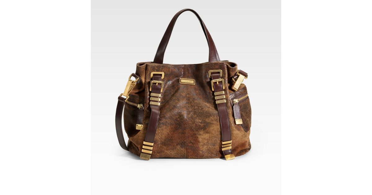 michael kors distressed brown leather bag