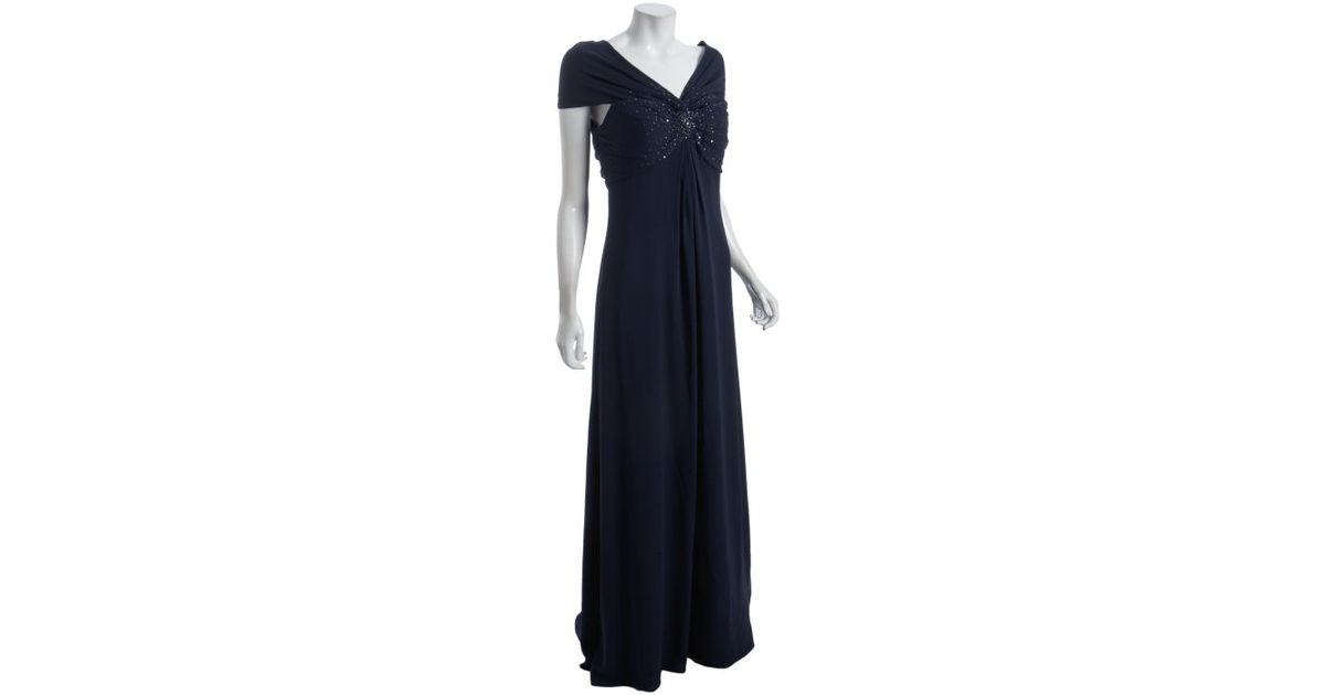 theia navy chiffon sequin detail evening gown in blue lyst theia navy chiffon sequin detail evening gown in blue lyst