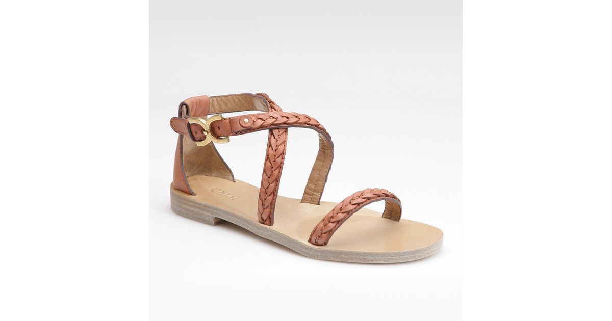 braided leather flat sandals