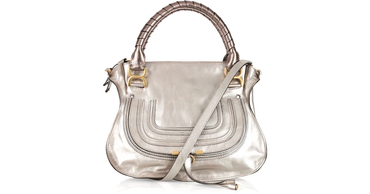 chloe elsie shoulder bag medium - Chlo Marcie Small Leather Tote in Silver | Lyst