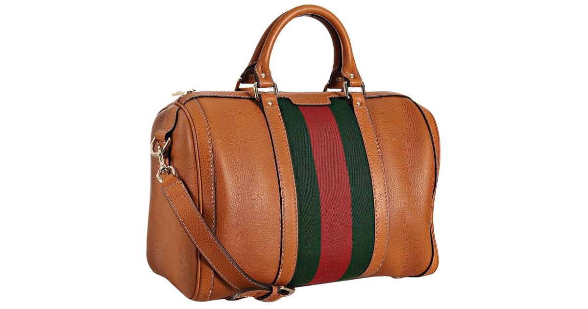 Lyst - Gucci Tobacco Leather Vintage Web Boston Bag in Brown