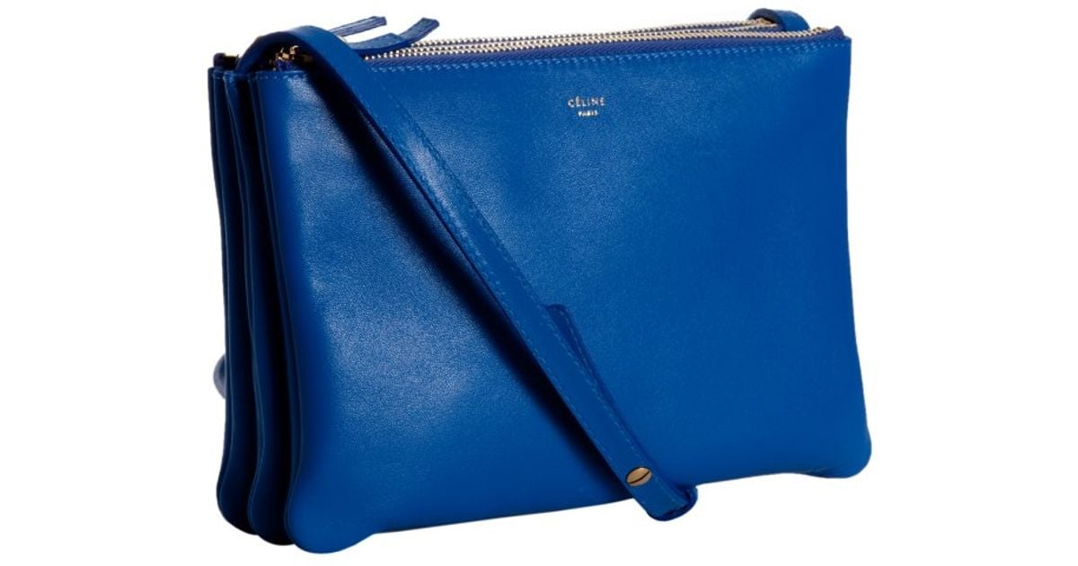 celine blue leather clutch bag trio  