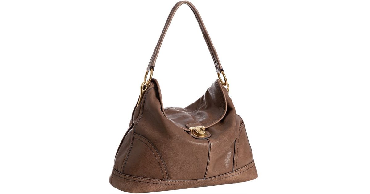 Prada Stone Deerskin Pushlock Shoulder Bag in Brown (taupe) | Lyst