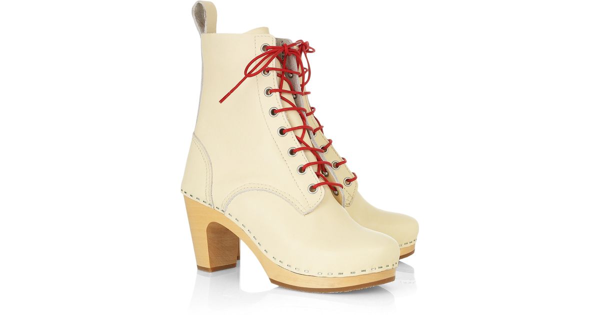 Swedish Hasbeens Grandma Leather Laceup Boots in Cream (Natural) Lyst