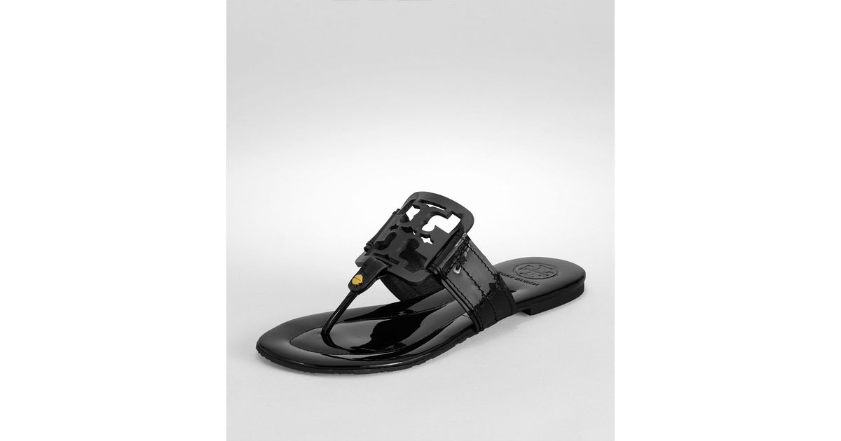 Tory Burch Square Miller Patent Leather Thong Sandals in Black Lyst