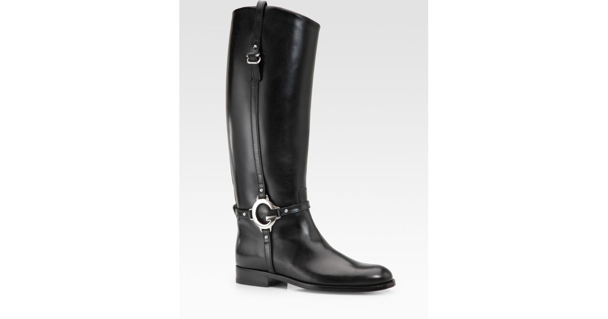 Gucci New Charlotte Flat Riding Boots in Black Lyst