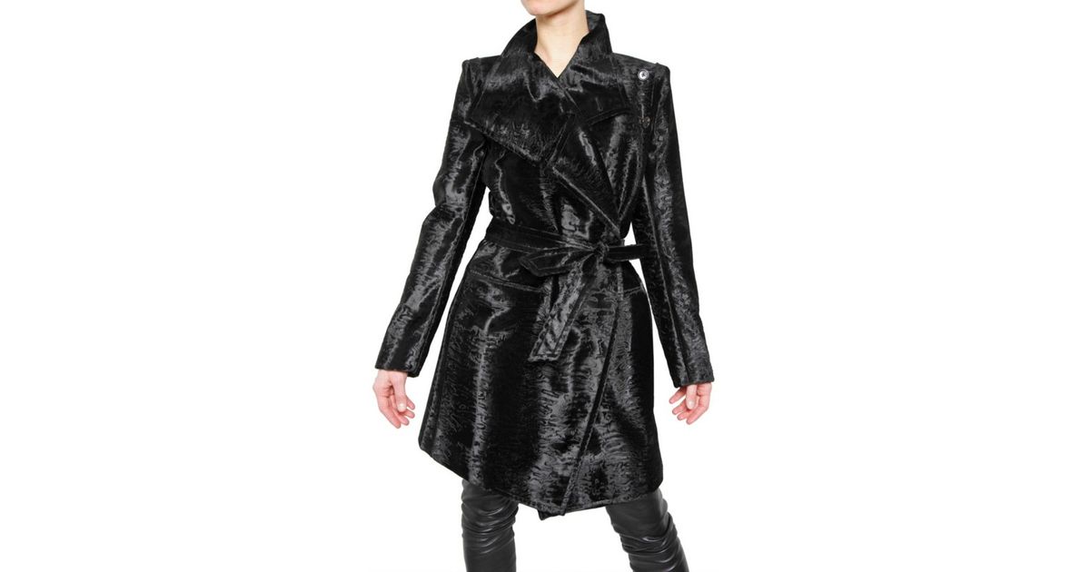 Ann Demeulemeester Eco Astrakhan Faux Fur Coat in Black - Lyst