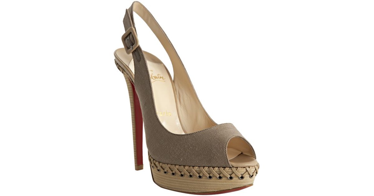 Christian louboutin Taupe Canvas Indiana Sling 140 Lace-up Detail ...