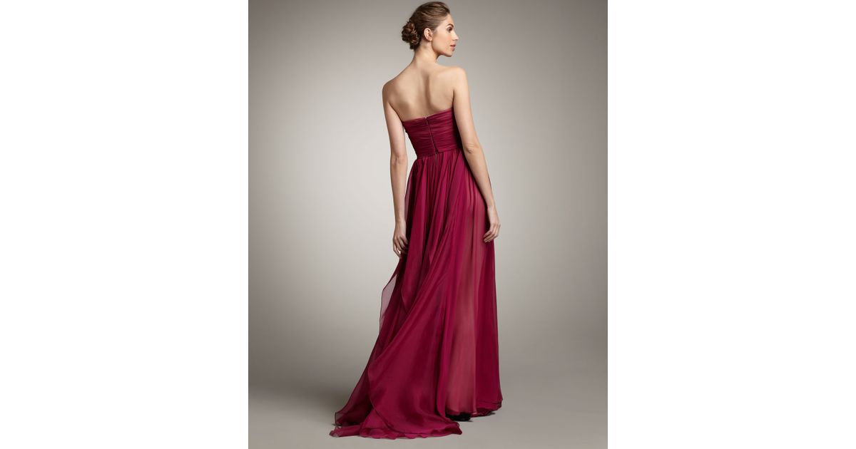 Marchesa notte Strapless Full-skirt Gown in Raspberry (Red) - Lyst