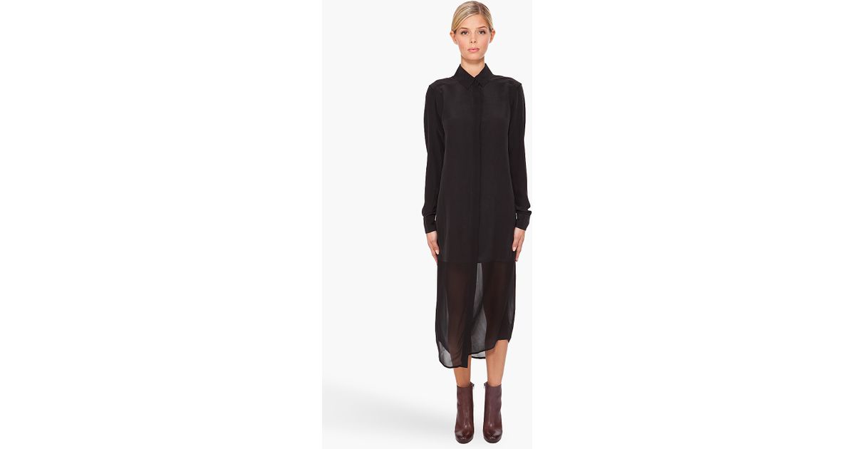 T By Alexander Wang Half Sheer Shirt Dress In Black Lyst