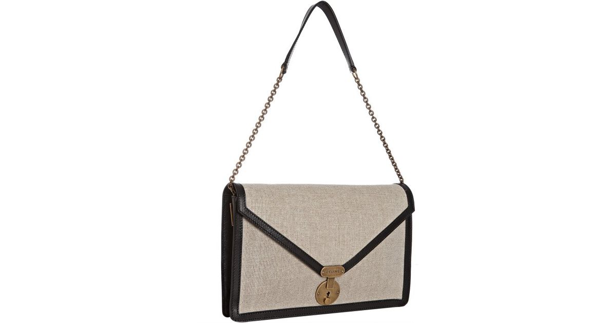 Cline Natural Canvas and Leather Pushlock Shoulder Bag in Beige ...  