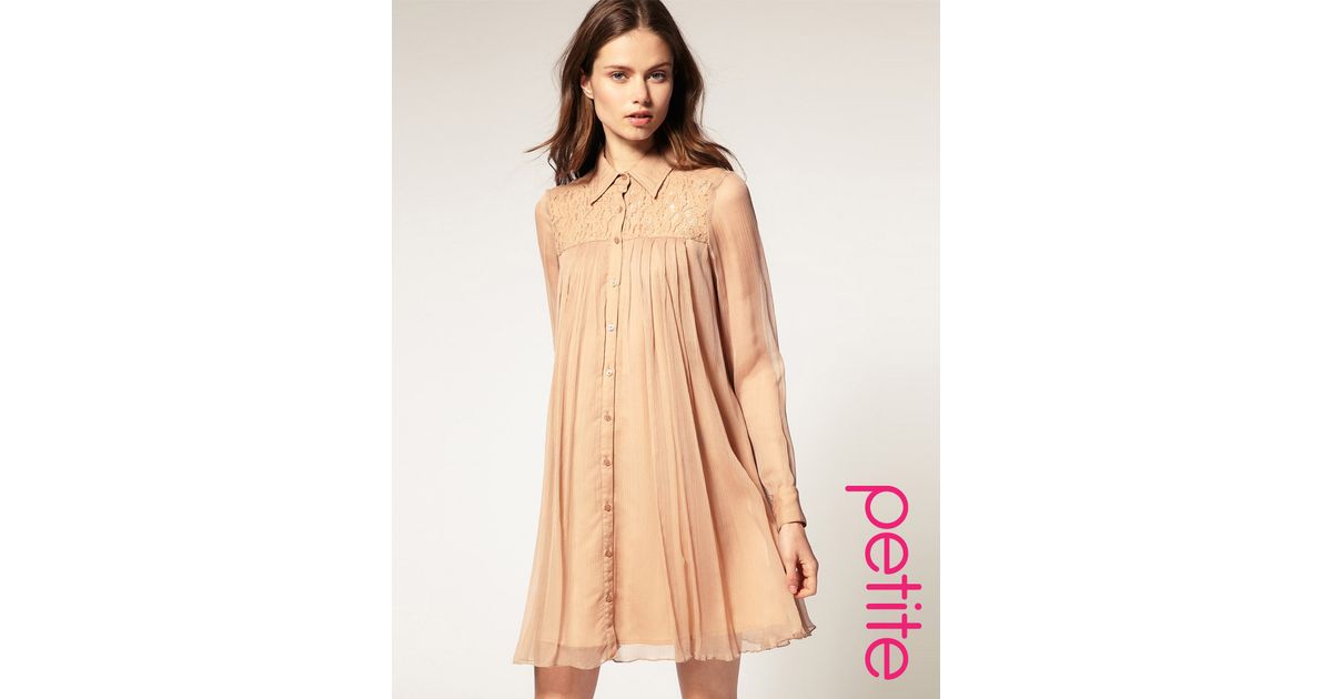 Asos Collection Natural Asos Petite Swing Dress In Lace Chiffon