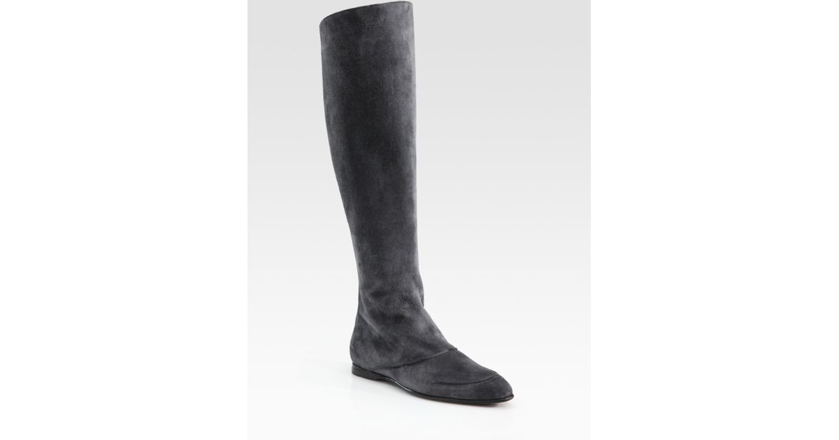 grey suede flat knee high boots