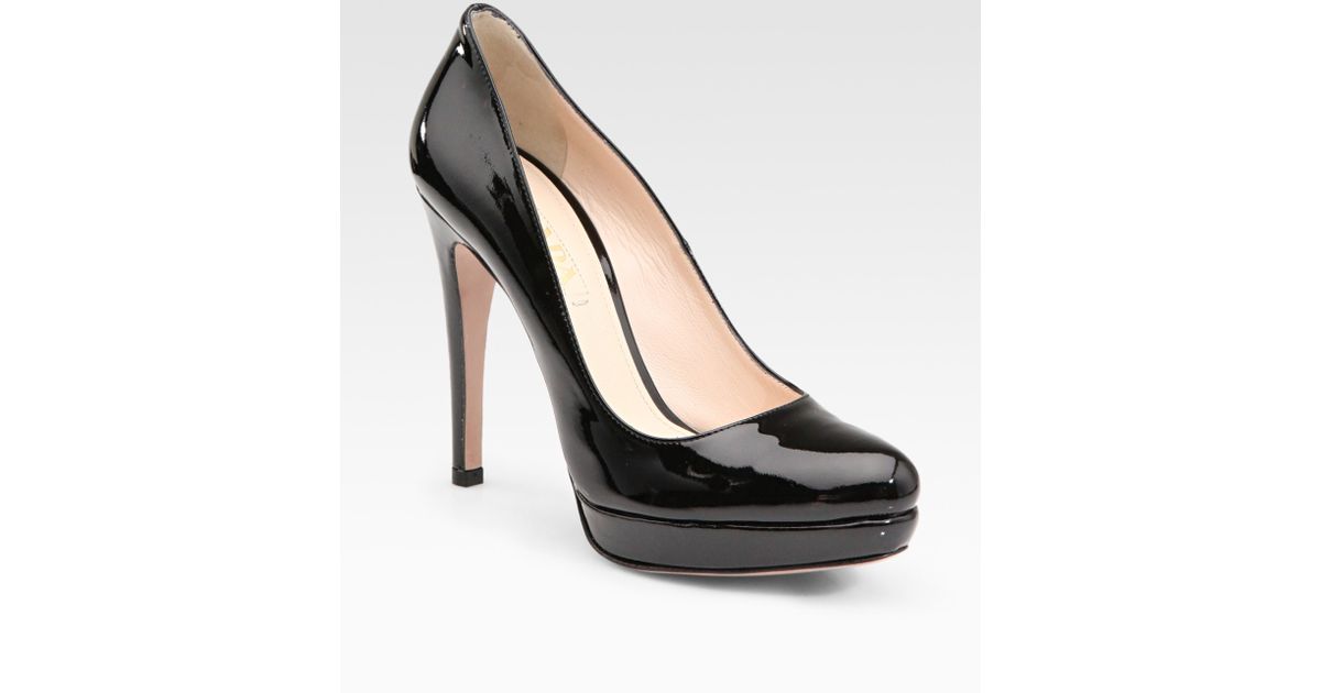black patent leather platform heels