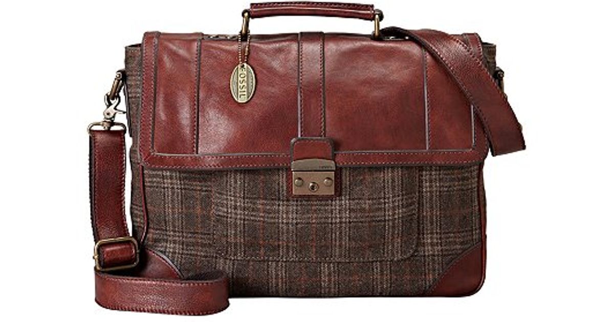 Fossil Lineage Leather And Tweed Messenger Bag In Brown For Men Lyst