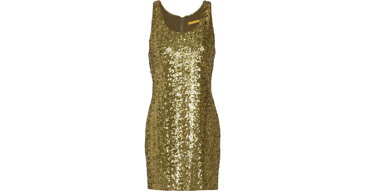 Alice + Olivia Gold Sequin Tank Dress in Metallic - Lyst