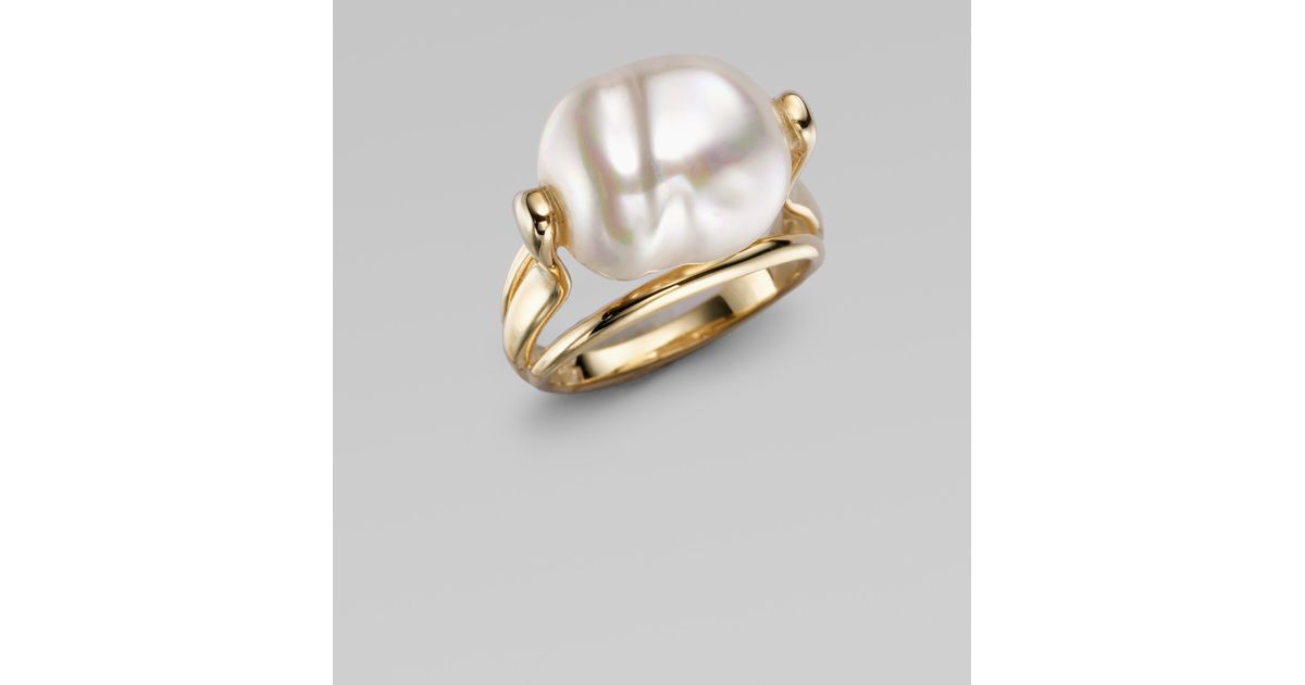 Majorica 16mm White Baroque Pearl Ring in Metallic - Lyst