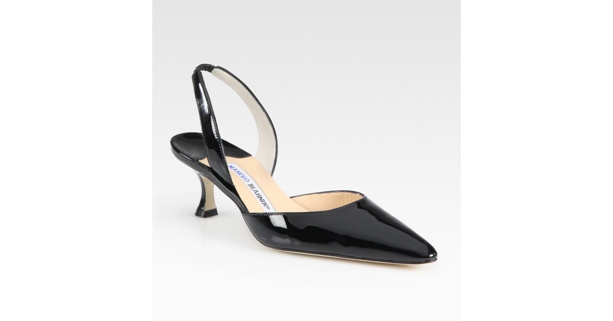 Lyst - Manolo Blahnik Carolyne Patent Leather Point Toe Slingback Pumps in Black