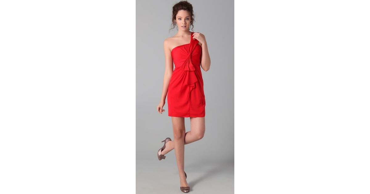 Bcbg red one shoulder dress clearance